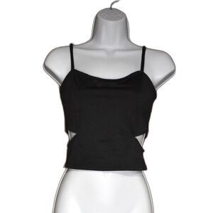 Emma & Sam Peek A Boo Tank Top Womens Size Medium Black Cut Out Cropped Top